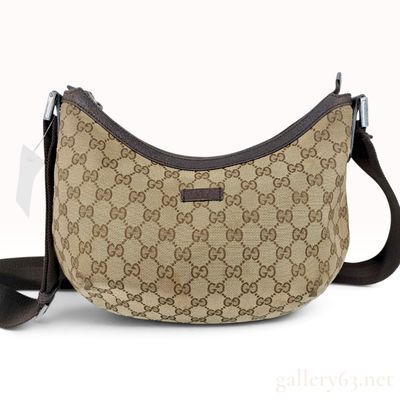 Vintage Gucci GG Supreme Canvas and Leather Half Moon Hobo Bag