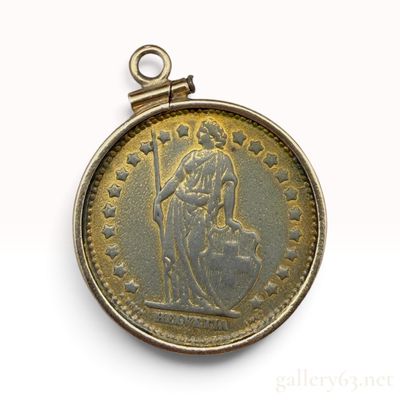 10K Yellow Gold and 1968 Swiss Helvetia 1 Franc Coin Pendant
