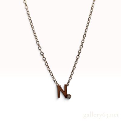 14 Karat Yellow Gold and Natural Diamond Initial N Pendant Necklace