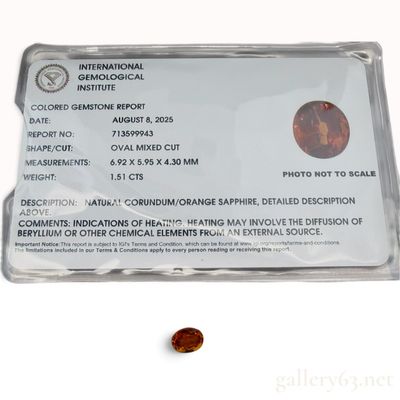 1.51ct Natural Orange Sapphire with IGI Report