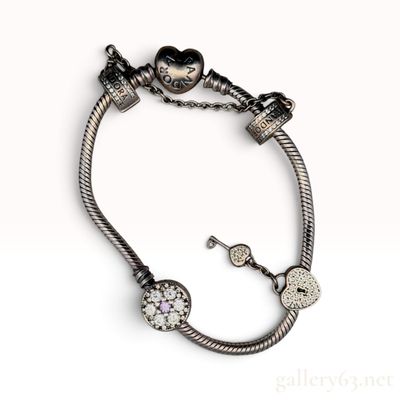 Pandora Sterling Silver Heart Clasp Snake Chain Charm Bracelet