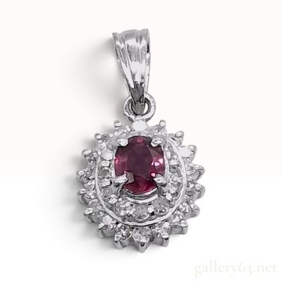 14K White Gold 0.35ctw Natural Diamond and Ruby Starburst Halo Pendant