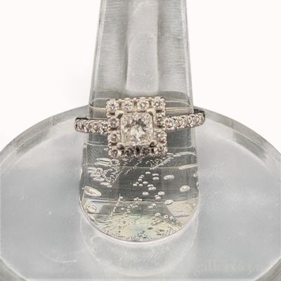 14KWG and 0.57ctw Natural Diamond Princess Cut Halo Ring Size 7