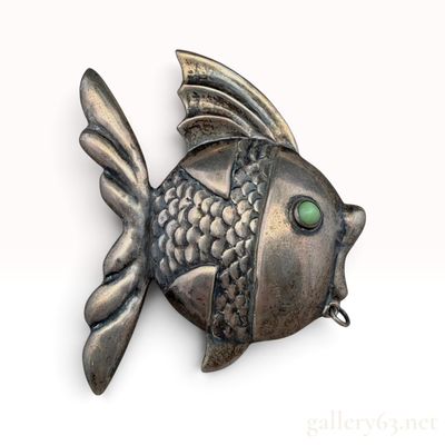 Sterling Silver Turquoise Koi Fish Brooch 12.8g