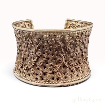 Vintage Sterling Silver Repousse Pierced Floral Cuff Bracelet