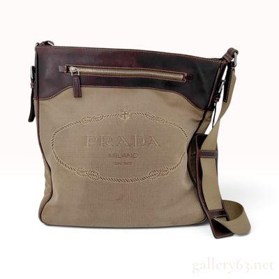 Prada Jacquard Canvas and Leather Crossbody Messenger Bag