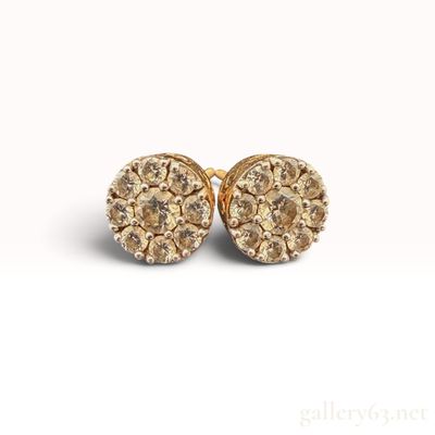 14K Yellow Gold and 0.90ctw Natural Diamond Cluster Stud Earrings
