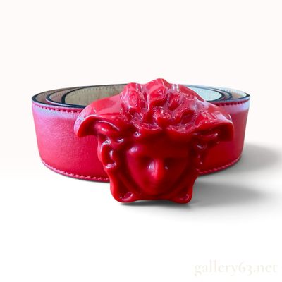Versace Red Leather Medusa Buckle Belt Size 95/38