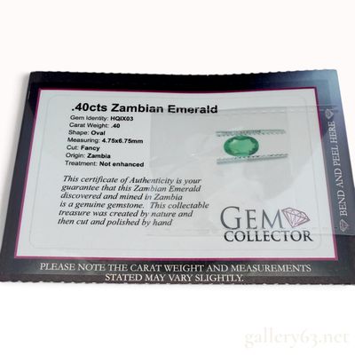 0.40ct Natural Zambian Emerald with Gem Collector Certification Card