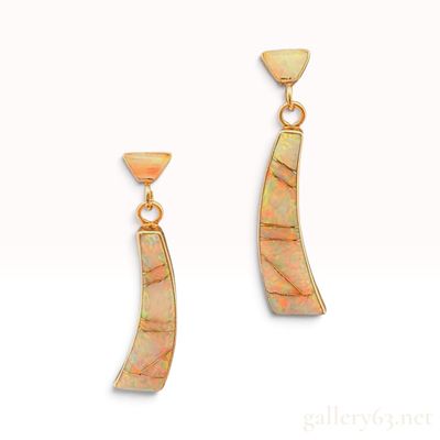 14 Karat Yellow Gold and Inlaid Mosaic Opal Post Dangle Earrings