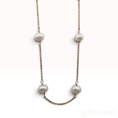 Vintage 1/20 14K Gold-Filled Cultured Freshwater Pearl Station Necklace 16" Long 4.4g