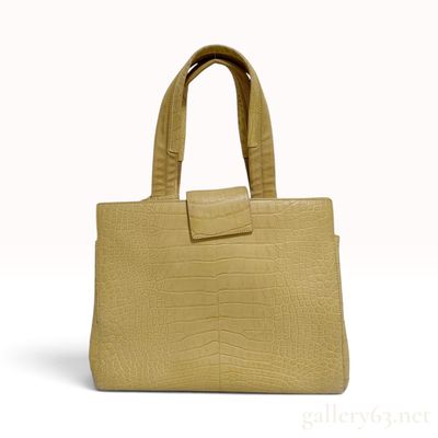 Matte Crocodile Top Handle Bag in Buttermilk