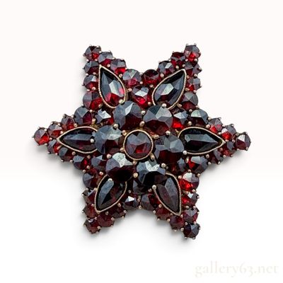 Vintage Bohemian Garnet and Gold Filled 11.7g Six Pointed Star Brooch