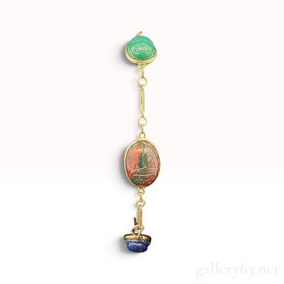 Vintage 14 Karat Yellow Gold Multi-Stone Scarab Link Bracelet