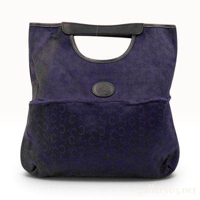 Vintage Celine C Macadam Noevir Navy Blue Jacquard Tote Bag