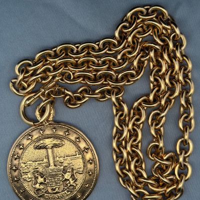 Vintage Chanel Crest Medallion Gold Tone Heavy Link Chain Necklace