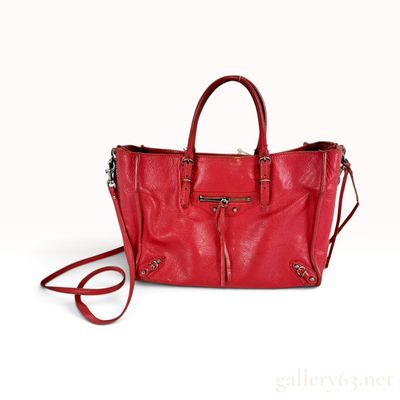 Balenciaga Papier A4 Zip Around Red Grained Calfskin Tote Bag