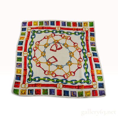 Vintage Gucci Equestrian Horsebit Chain Motif Silk Scarf 90cm