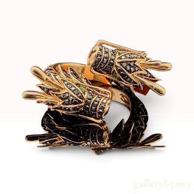 Effy 14K Rose Gold 0.86ctw Natural Black Diamond and Tsavorite Dragon Ring New With Tags