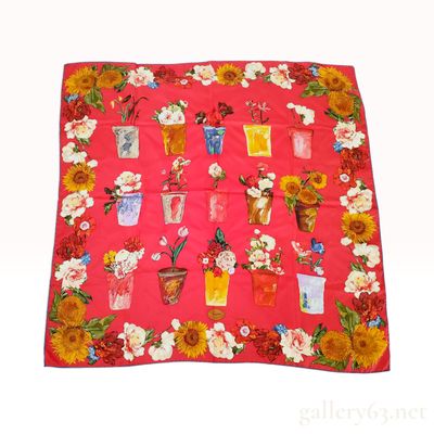 Vintage Gucci Floral Vases and Pot Silk Scarf 90cm