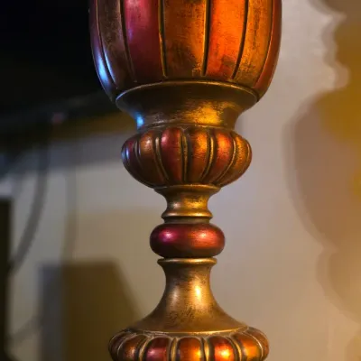 Vintage Hollywood Regency Red Gold Ornate Table Lamp Neoclassical Baroque Decor