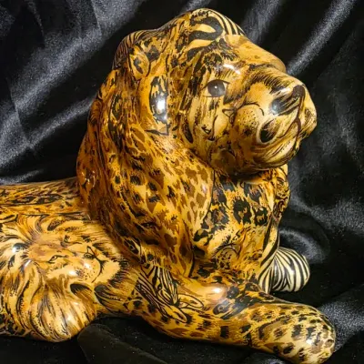 Vintage Safari Lion Figurine Tiger Zebra Leopard Wildlife Collage Animal Decor