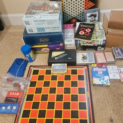 Vintage Mid-Century Metal Litho Chinese Checkers board Game And More