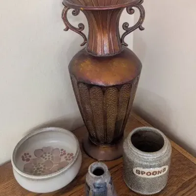 Vintage & Mid-Century Studio Decor Lot  4 Pieces (Art Pottery, Stoneware, and Neoclassical Urn)