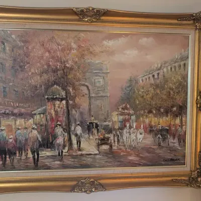 Mid-to-late 20th-century Vintage Parisian Street Scene Oil Painting In An Impressionist Style