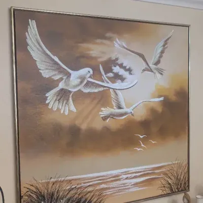 Large Vintage Mid-century Modern Oil Painting by Artist Robert McCaine