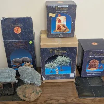 Several Vintage Fontanini Nativity Village Accessories and Scenery Pieces Distributed by