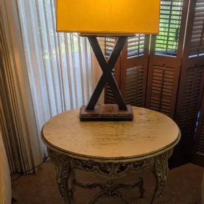 Vintage French Rococo / Venetian-style Side Table, Contemporary X-base Table Lamp