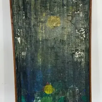 Vintage Mid-Century Modern Abstract Forest Landscape Painting on Canvas - Artist Unknown  