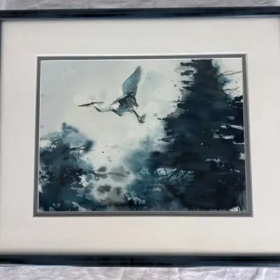 Vintage Blue Heron Watercolor