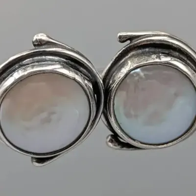 Sterling Silver Coin Pearl Artisan Earrings