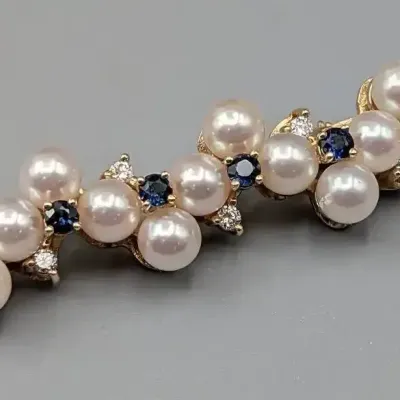 Tiffany 14K Pearl and Sapphire Pin