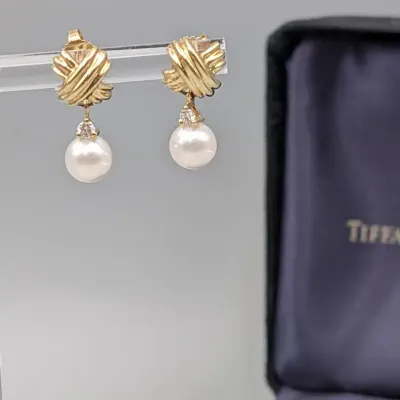 Tiffany 18K Diamond and Pearl Earrings