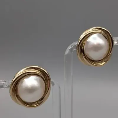 14K Gold and Mabe Pearl Earrings
