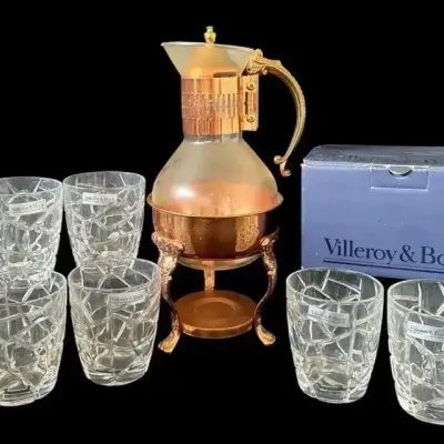 Corning Glass Copper-Tone Carafe & Villeroy & Boch Crystal