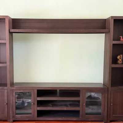 Large Rustic Wood Entertainment Center with Bookshelves & Storage