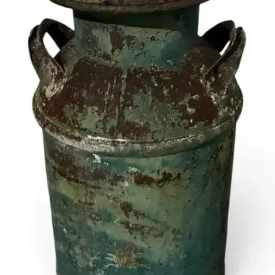 Vintage Rustic Metal Milk Can with Lid 