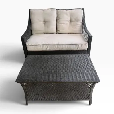 Outdoor Wicker Loveseat with Storage Coffee Table