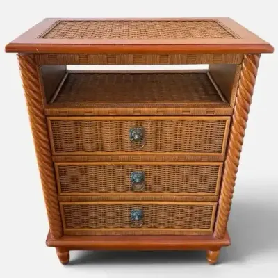 Wicker & Wood 3-Drawer- Nightstand / Bedside Chest
