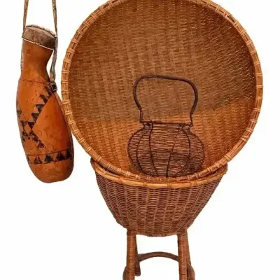 Woven Basket Collection & Decorated Gourd