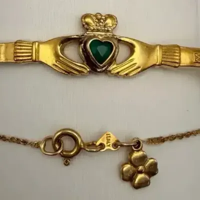 Irish Claddagh 22ct Hard Gold-Plated Bracelet & 14KWG Chain