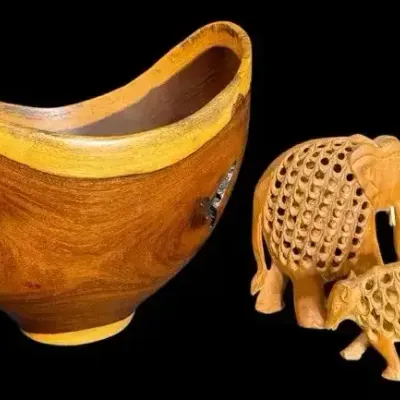 Hand-Carved Wood Figurines & Sculptural Bowl