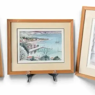 Mediterranean Coastal Village Watercolors - Set of 3, One Signed