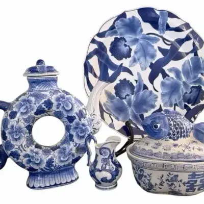 Classic Blue & White Asian Ceramic Décor Collection
