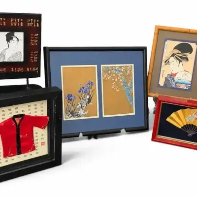 Japanese & Chinese Art Collection – Portraits, Floral Prints, Fan & Miniature Robe