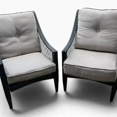 Pair of Outdoor Wicker Patio Armchairs with Cushions